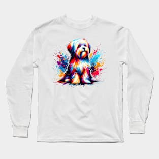 Vibrant Lowchen in Colorful Splash Art Style Long Sleeve T-Shirt